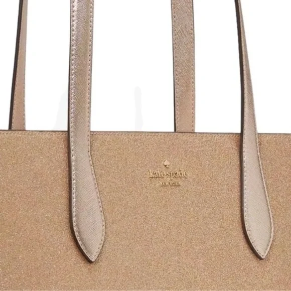 NWT Kate Spade Glimmer Large Top Zip Tote Shoulder Bag Gold Glitter NEW W/ Tags - Picture 4 of 9